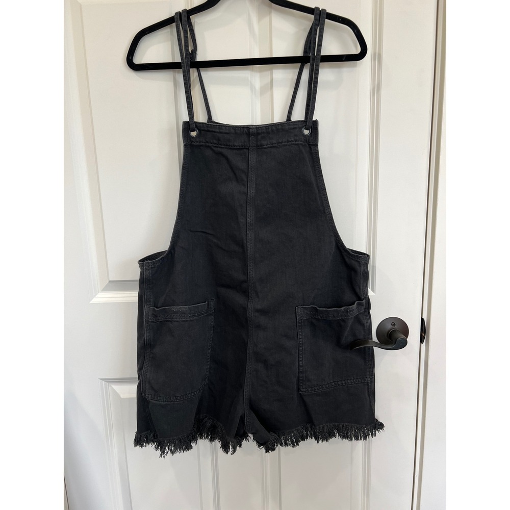 Aerie Frayed Hem‎ Double Strap Smoked Gray Overalls Shorts Romper Size Large